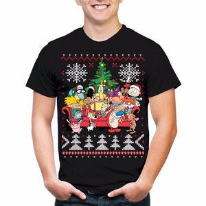 New! Nickelodeon TV Christmas T-Shirt Rugrats Hey Arnold Ren & Stimpy Rocko